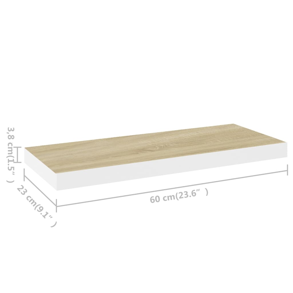 vidaXL Floating Wall Shelf Oak and White 23.6"x9.3"x1.5" MDF