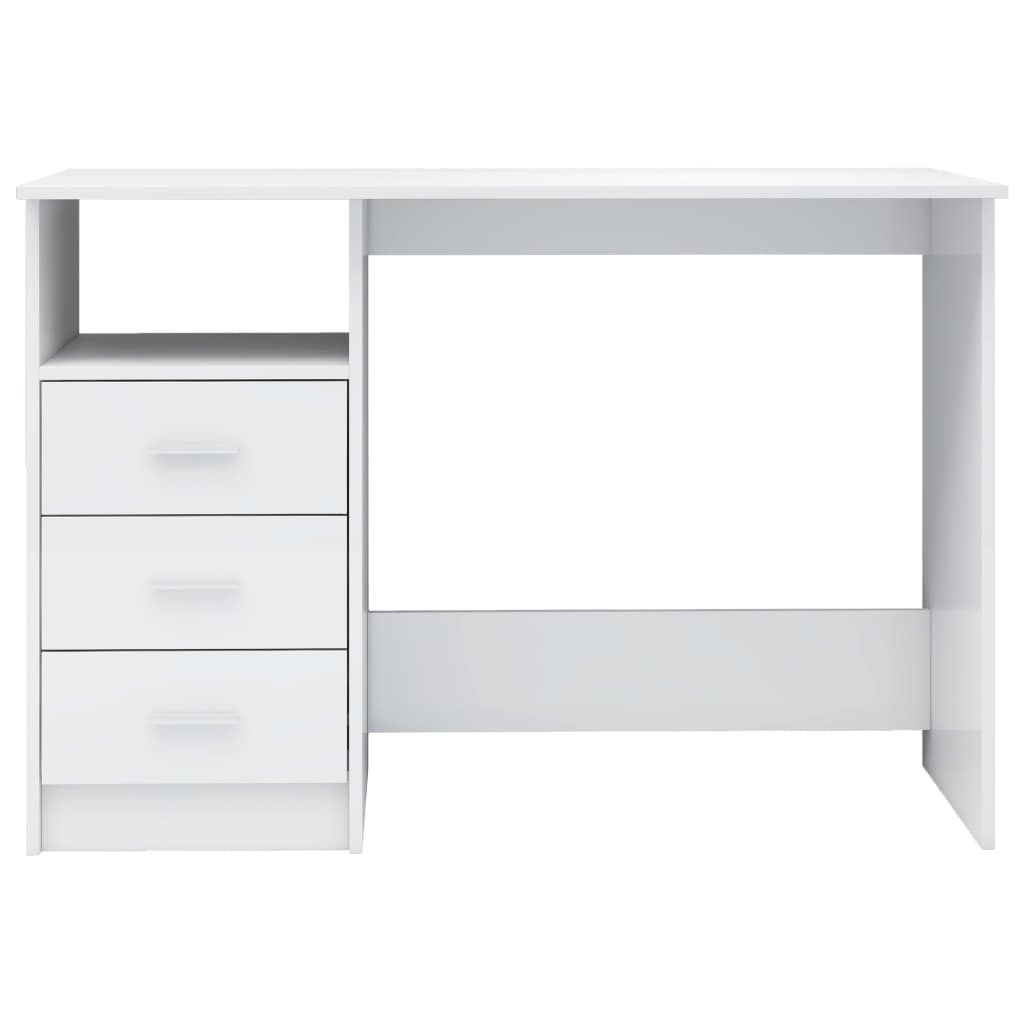 vidaXL Desk with Drawers High Gloss White 43.3"x19.7"x29.9" Chipboard