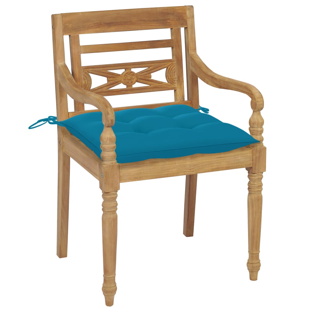 vidaXL Batavia Chairs 2 pcs with Light Blue Cushions Solid Teak Wood