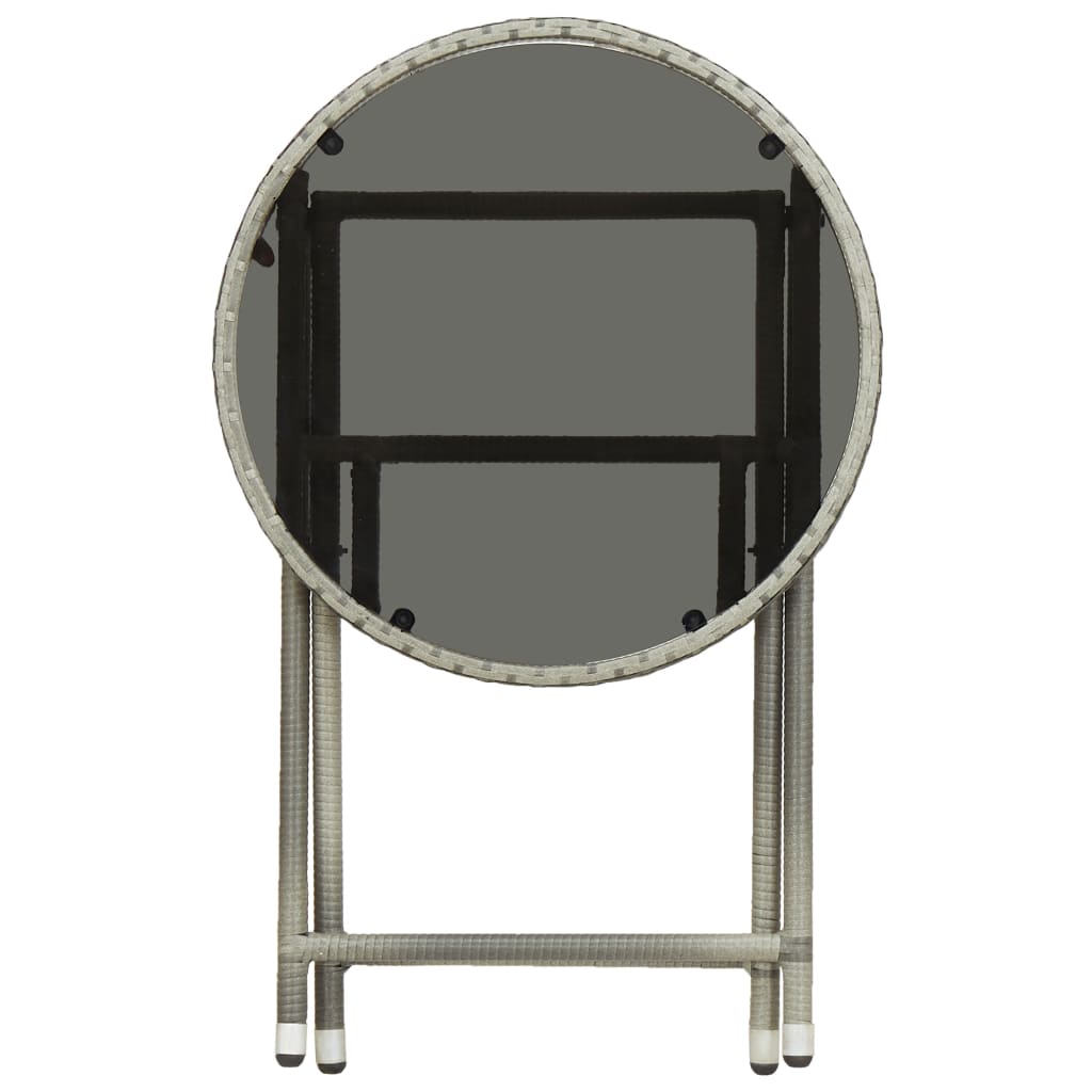 vidaXL Tea Table Gray 23.6" Poly Rattan and Tempered Glass