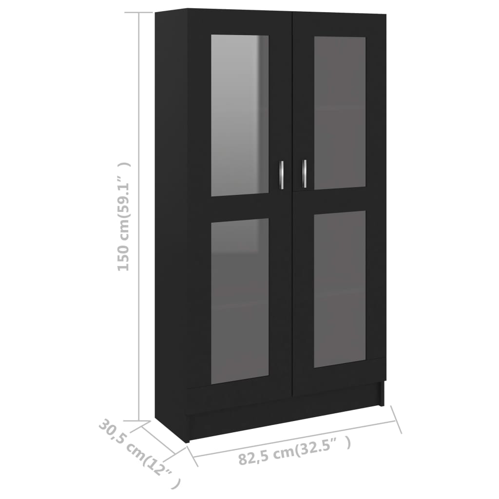 vidaXL Vitrine Cabinet Black 32.5"x12"x59.1" Engineered Wood