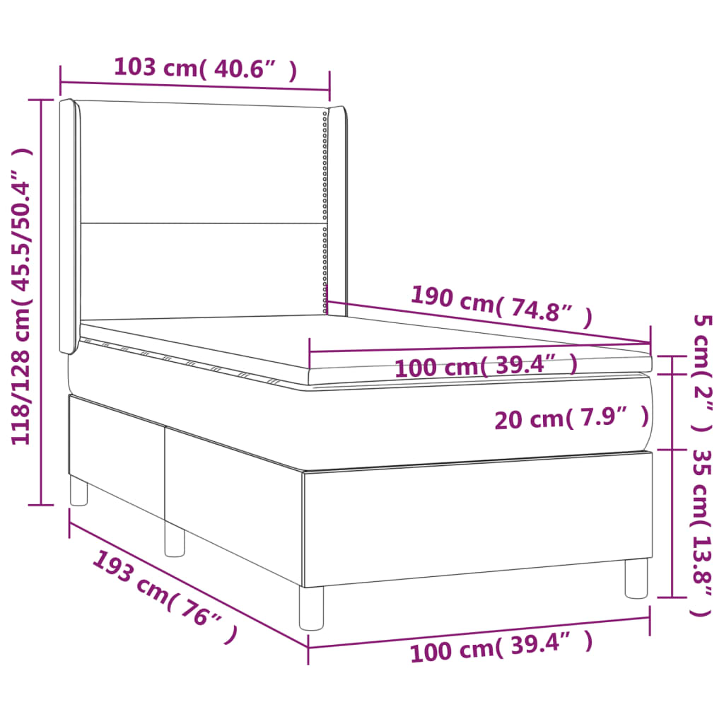 vidaXL Box Spring Bed with Mattress Dark Gray Twin Fabric