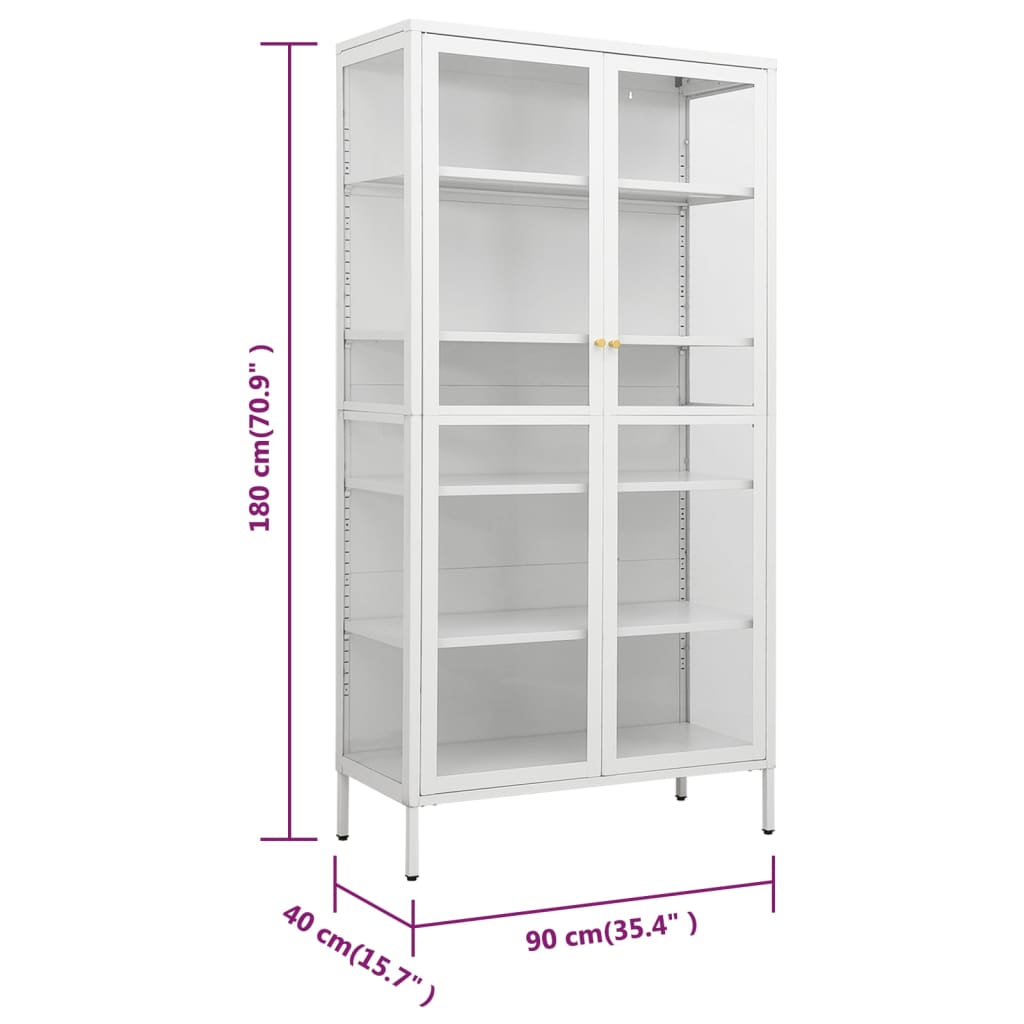 vidaXL Display Cabinet White 35.4"x15.7"x70.9" Steel and Tempered Glass
