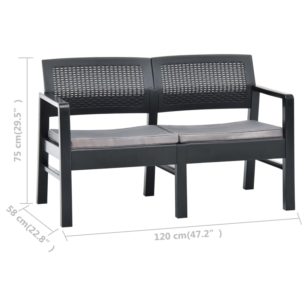 vidaXL 2-Seater Patio Bench with Cushions 47.2" Plastic Anthracite