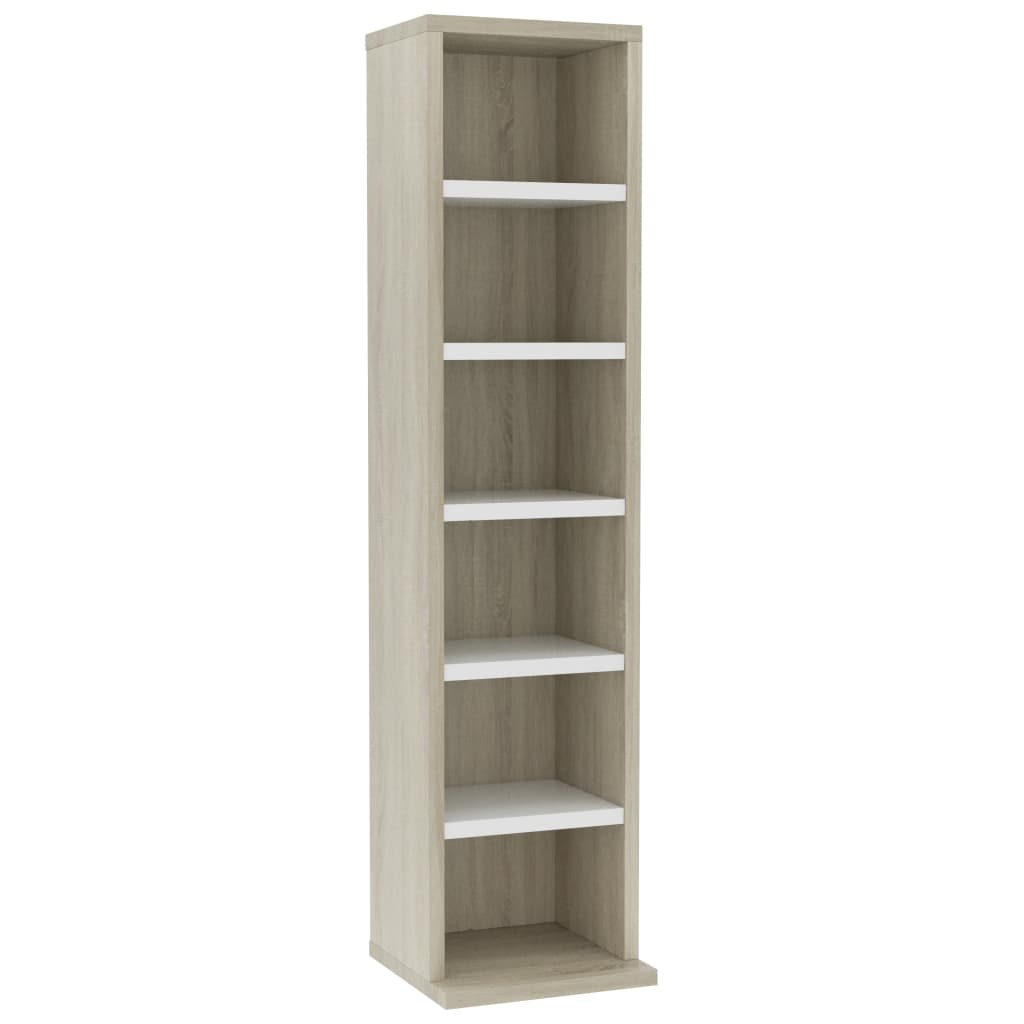 vidaXL CD Cabinet White and Sonoma Oak 8.3"x7.9"x34.6" Engineered Wood