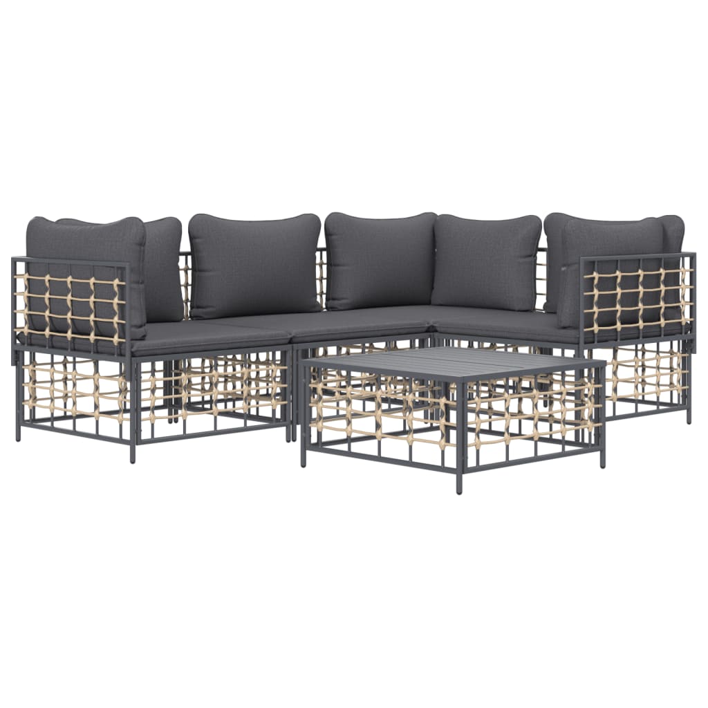 vidaXL 5 Piece Patio Lounge Set with Cushions Anthracite Poly Rattan