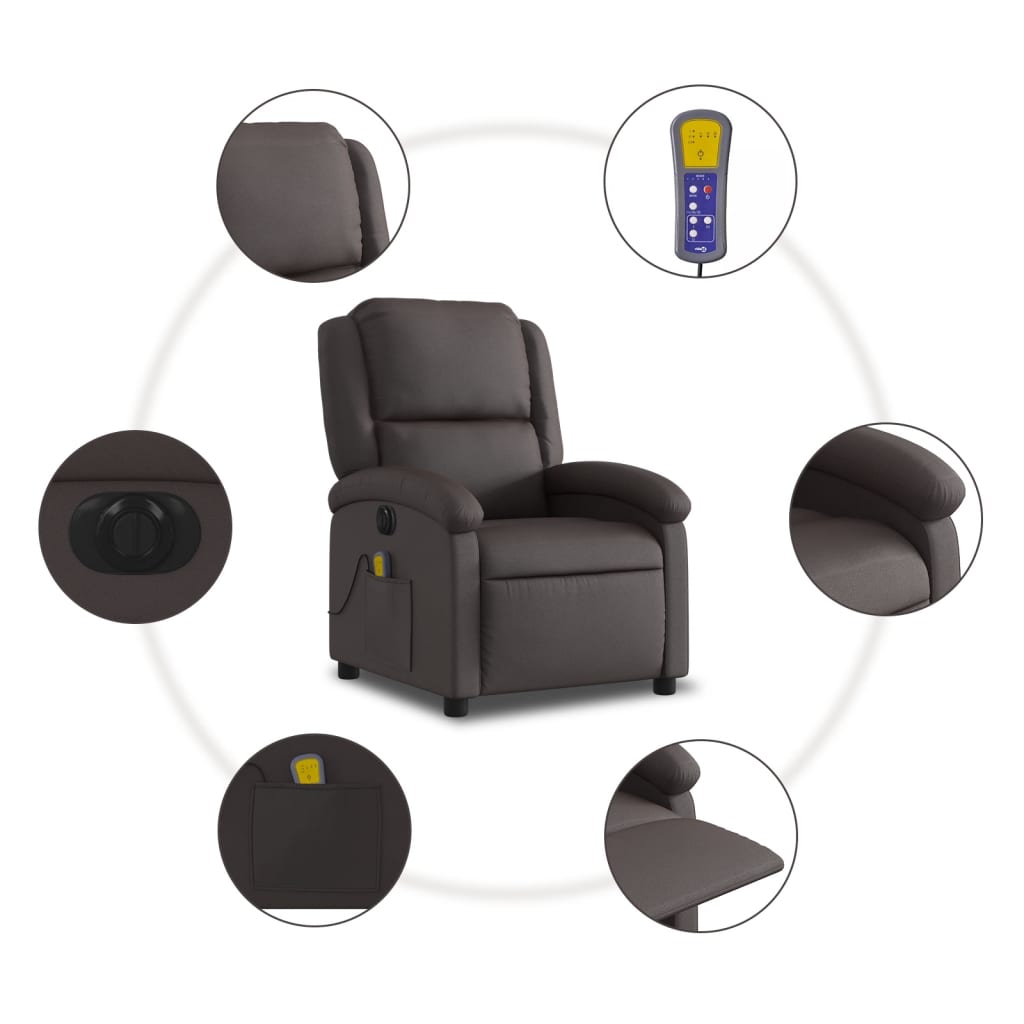 vidaXL Electric Massage Recliner Chair Dark Brown Real Leather