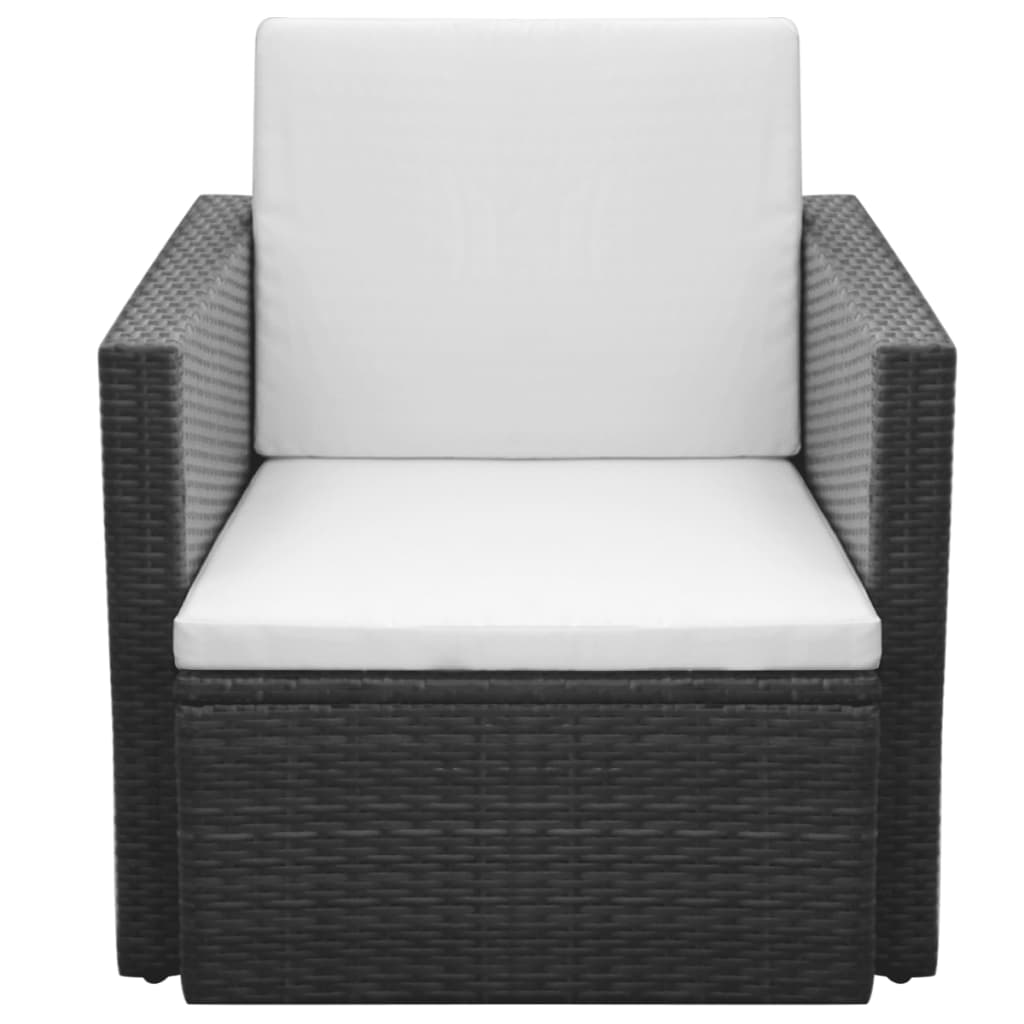 vidaXL Patio Chair with Cushions and Pillows Poly Rattan Black