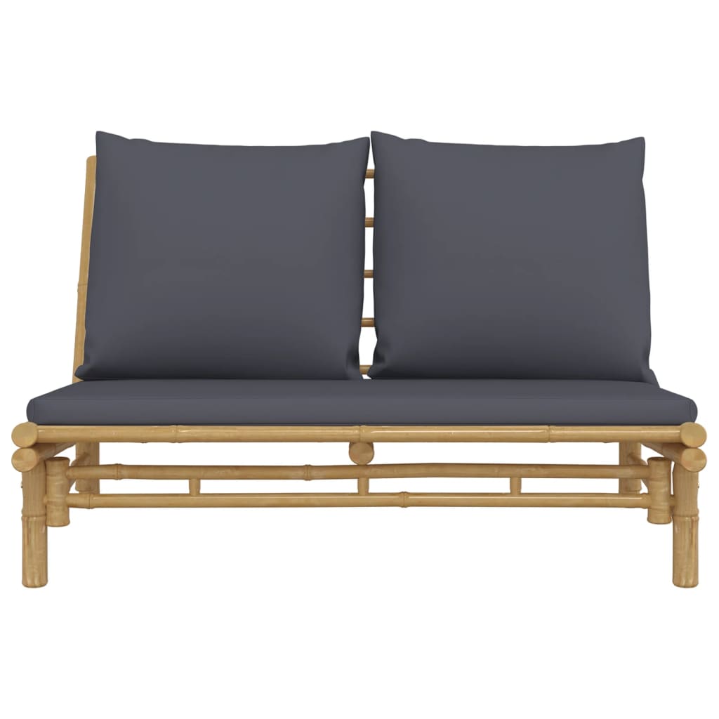 vidaXL Patio Bench with Dark Gray Cushions Bamboo