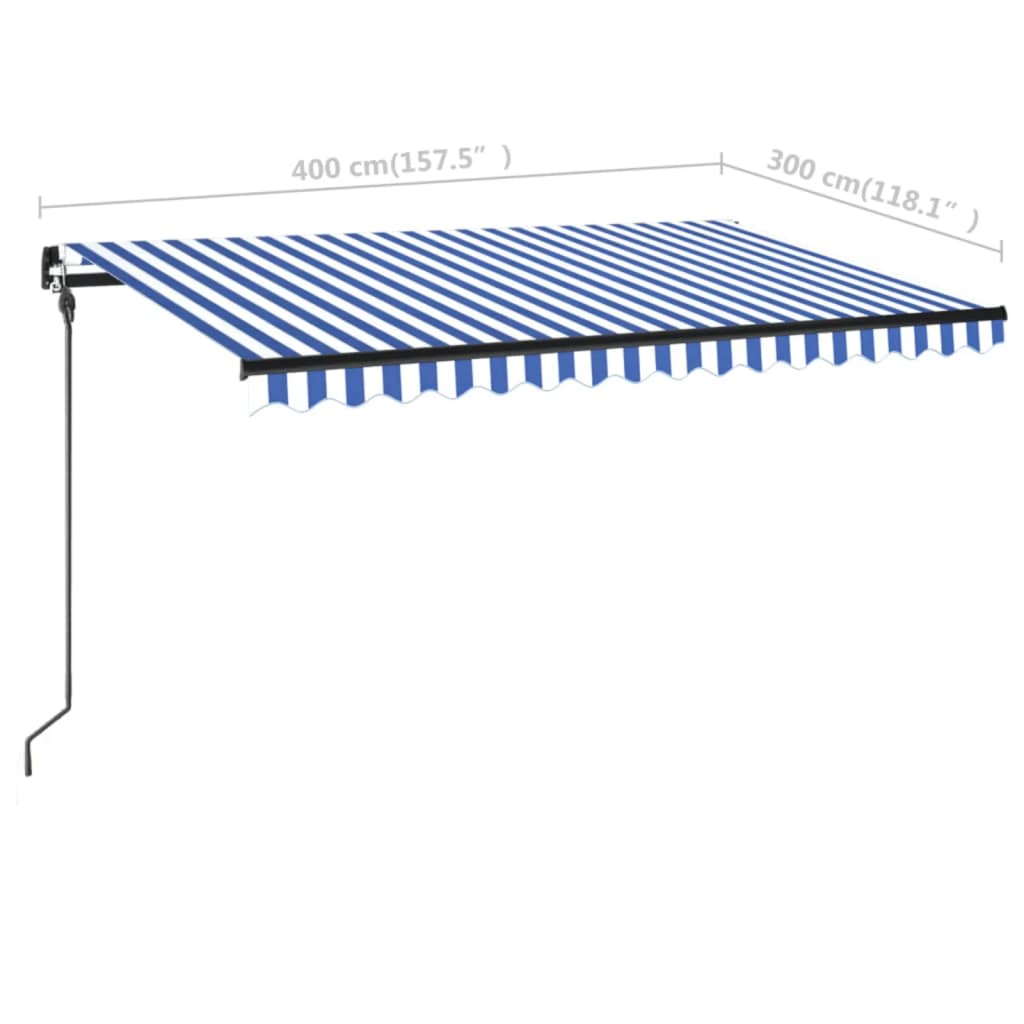 vidaXL Manual Retractable Awning with LED 157.5"x118.1" Blue and White