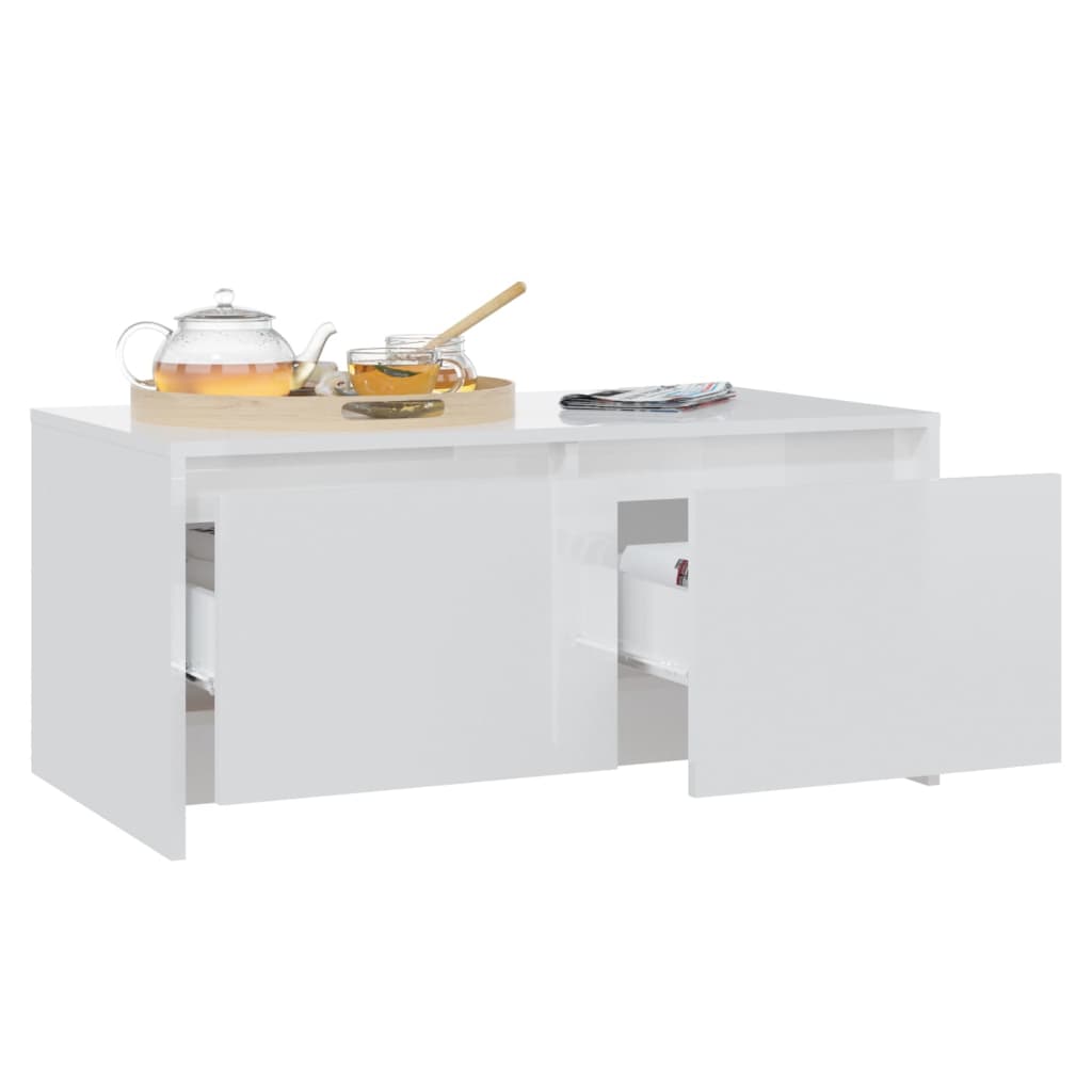 vidaXL Coffee Table High Gloss White 35.4"x19.7"x16.3" Engineered Wood