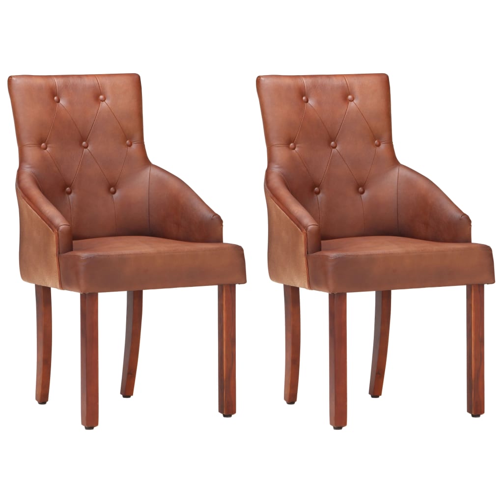 vidaXL Dining Chairs 2 pcs Brown Real Goat Leather