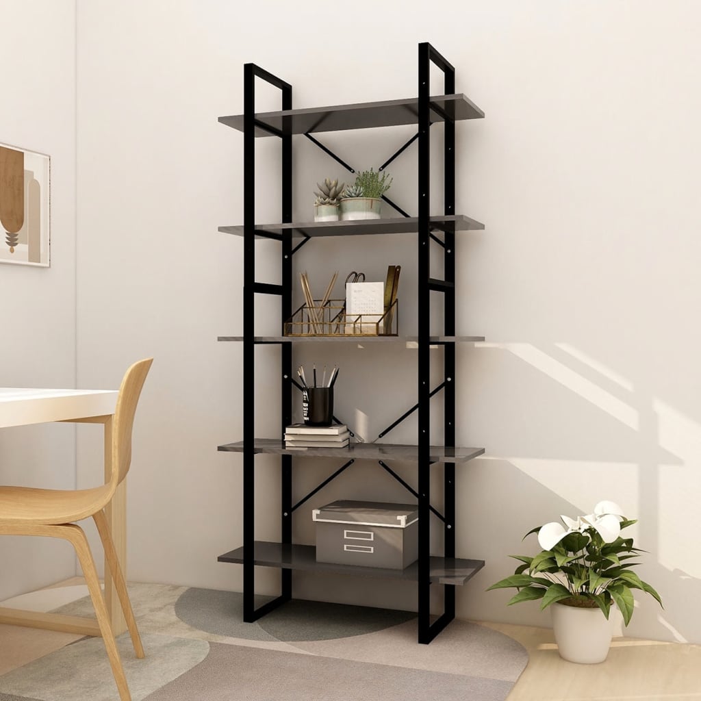 vidaXL 5-Tier Book Cabinet Gray 31.5"x11.8"x68.9" Engineered Wood