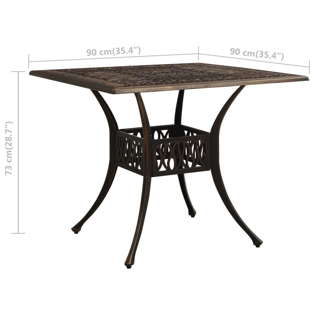 vidaXL Patio Table Bronze 35.4"x35.4"x28.7" Cast Aluminum