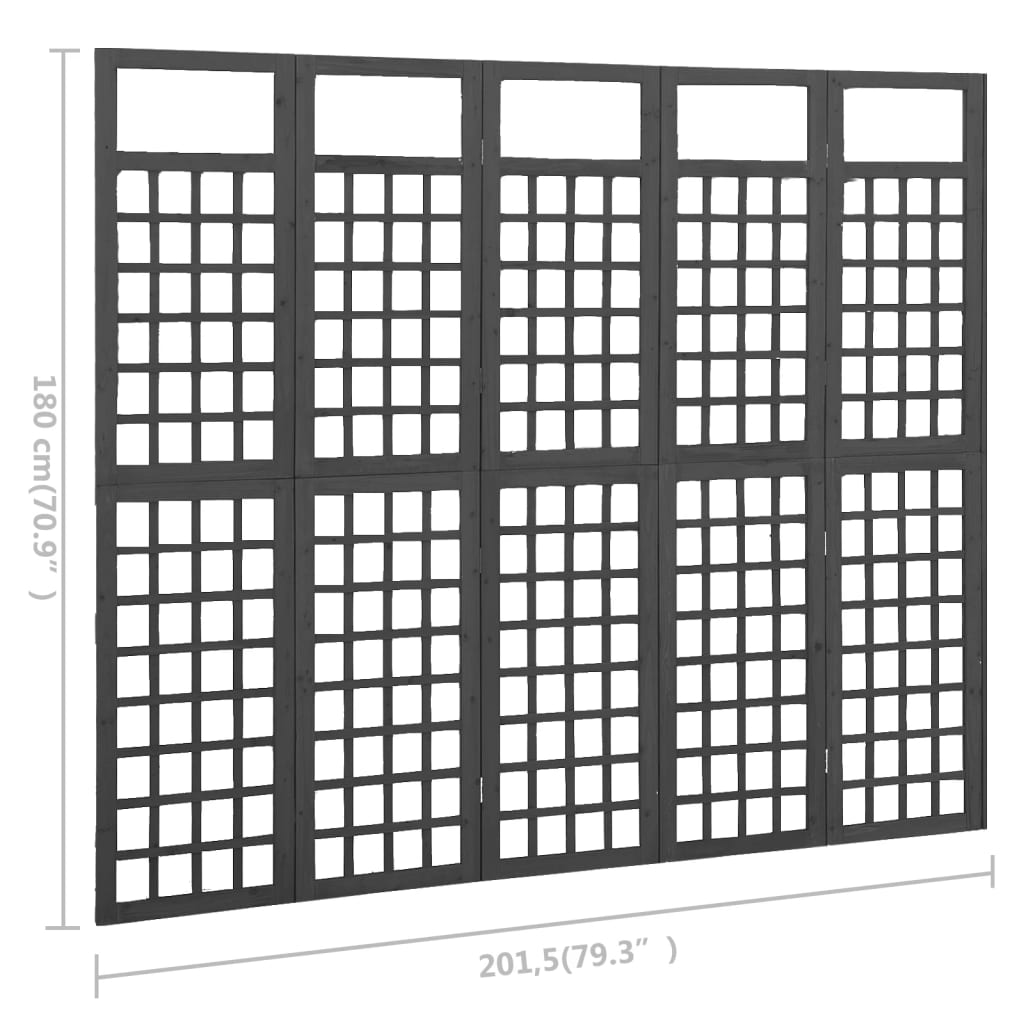 vidaXL 5-Panel Room Divider/Trellis Solid Fir Wood Black 79.3"x70.9"