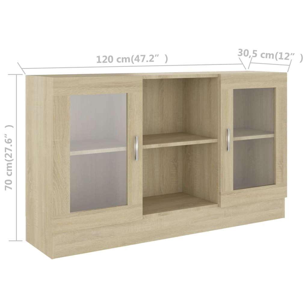vidaXL Vitrine Cabinet Sonoma Oak 47.2"x12"x27.6" Engineered Wood