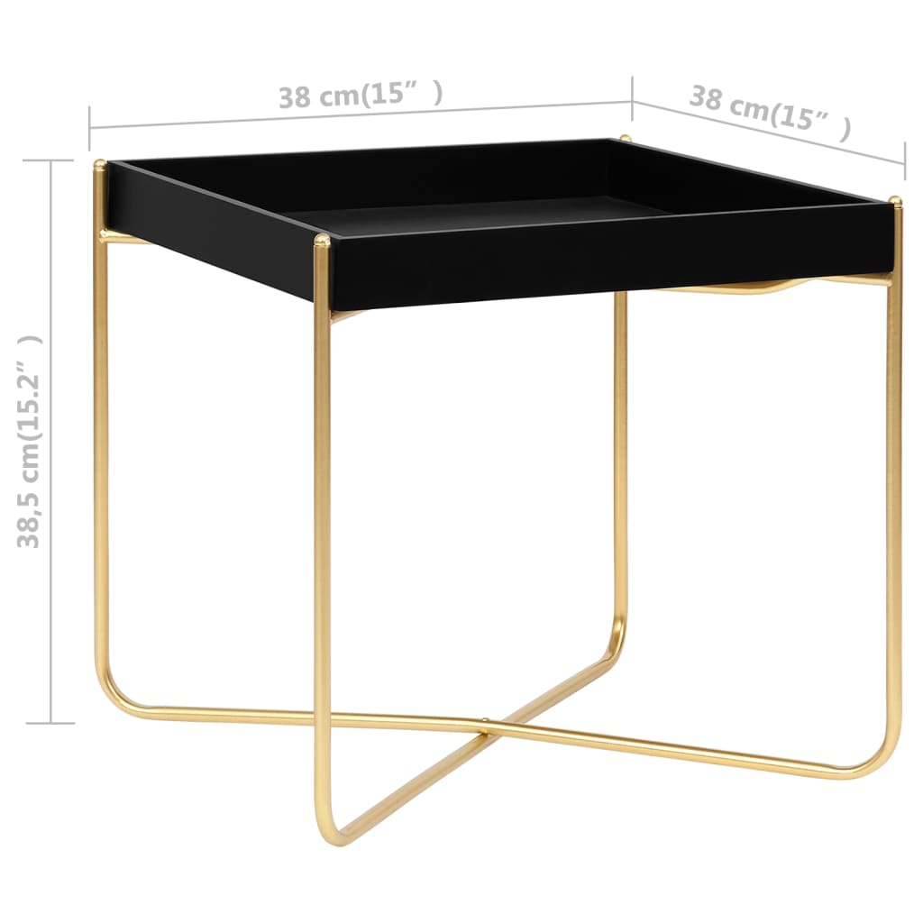 vidaXL Side Table Black and Gold 15"x15"x15.2" MDF