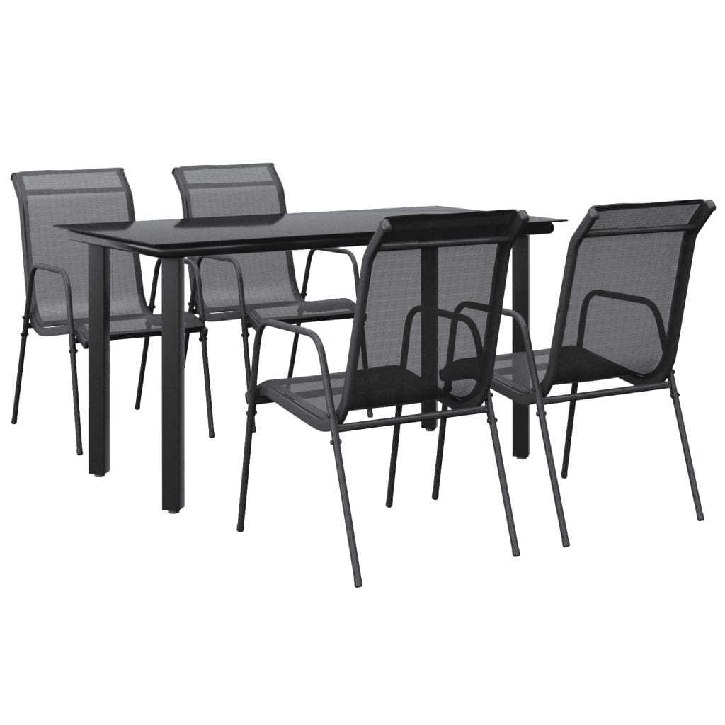 vidaXL 5 Piece Patio Dining Set Black Steel and Textilene