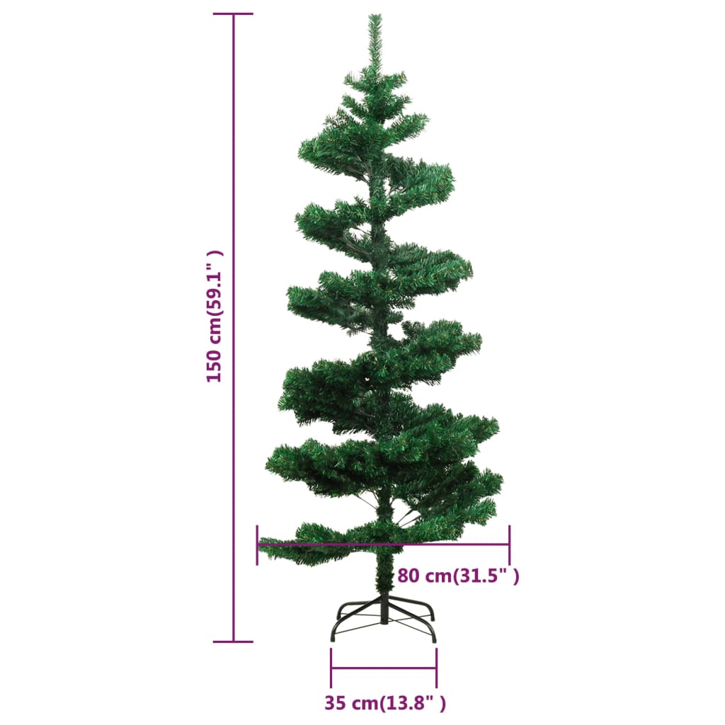 vidaXL Swirl Pre-lit Christmas Tree with Stand Green 5 ft PVC