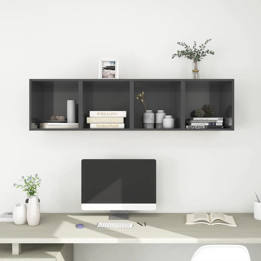 vidaXL Wall Cabinets 4 pcs High Gloss Gray 14.6"x14.6"x14.6" Chipboard