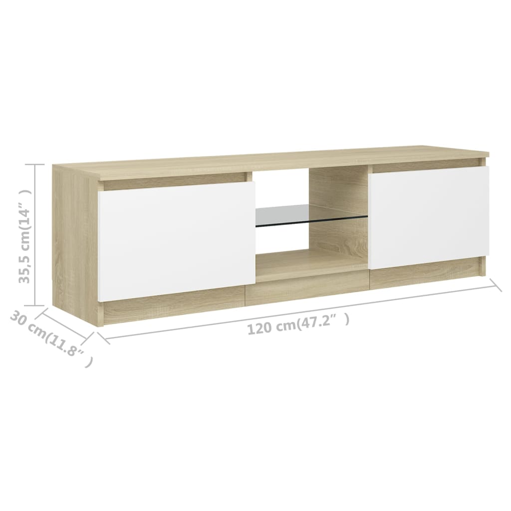 vidaXL TV Cabinet with LED Lights White and Sonoma Oak 47.2"x11.8"x14"