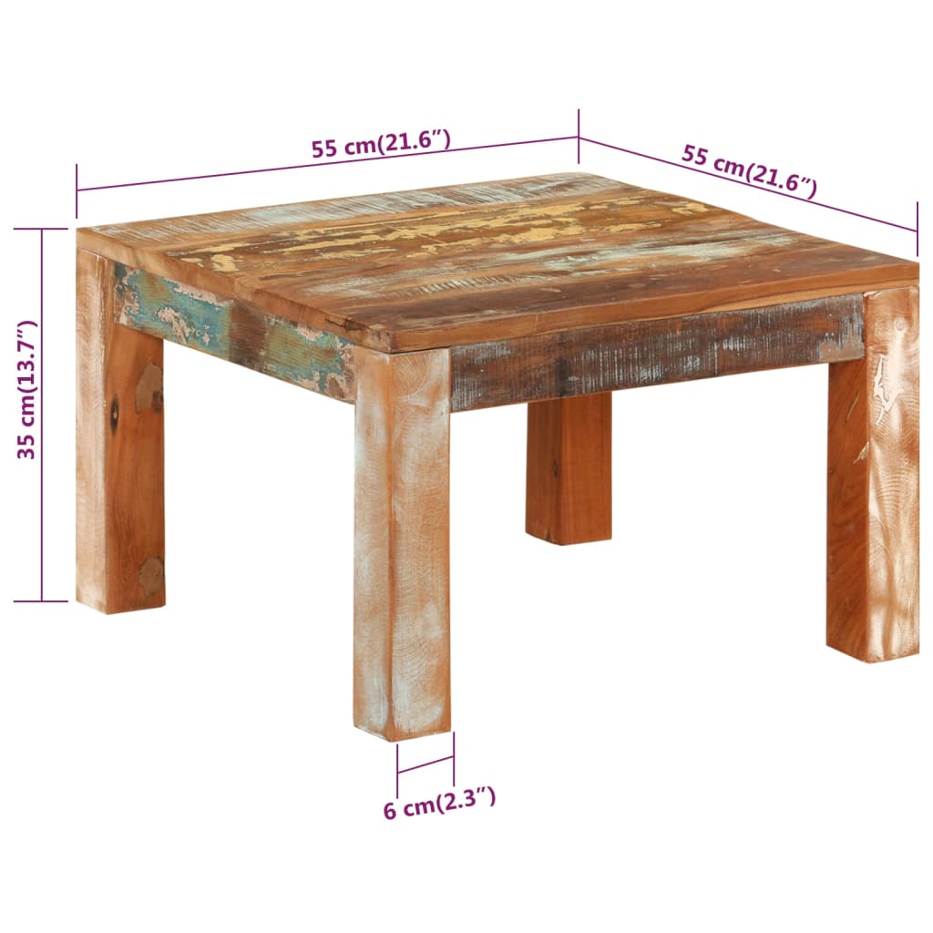 vidaXL Coffee Table 21.7"x21.7"x13.8" Solid Wood Reclaimed
