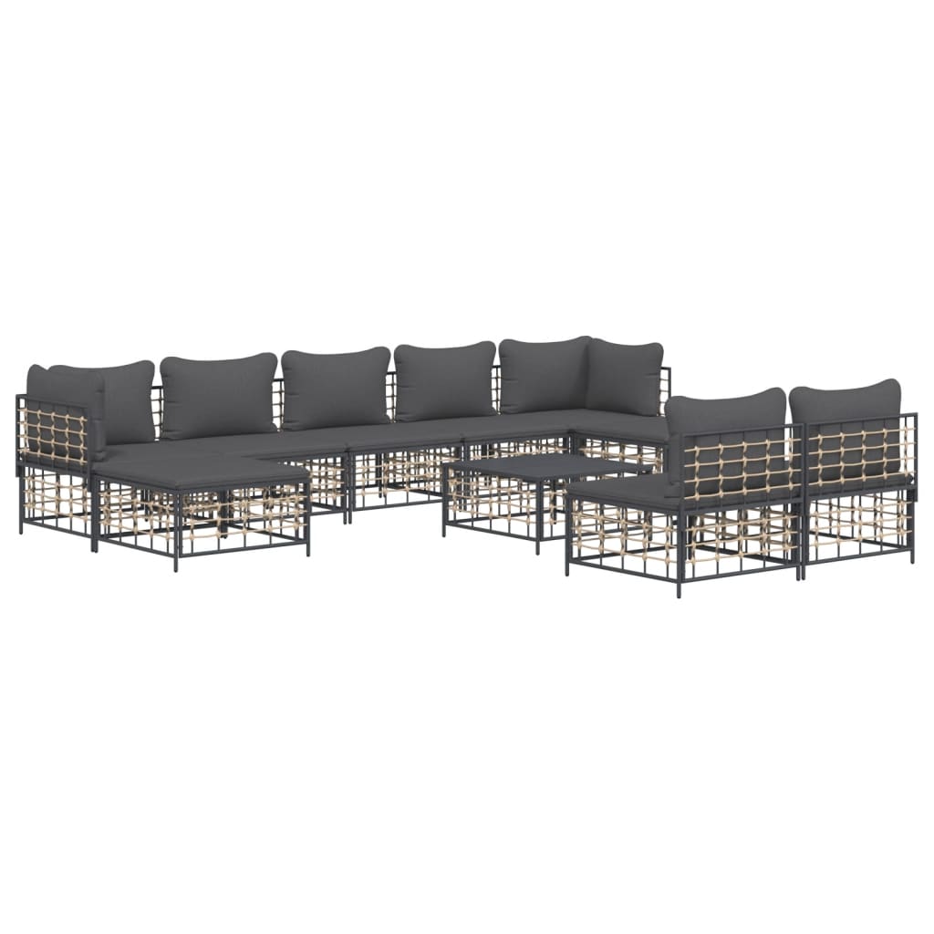 vidaXL 10 Piece Patio Lounge Set with Cushions Anthracite Poly Rattan