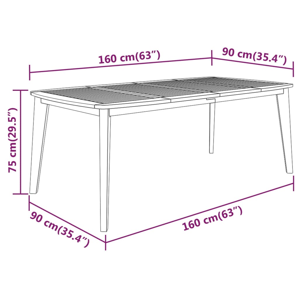 vidaXL Patio Table 63"x35.4"x29.5" Solid Wood Acacia
