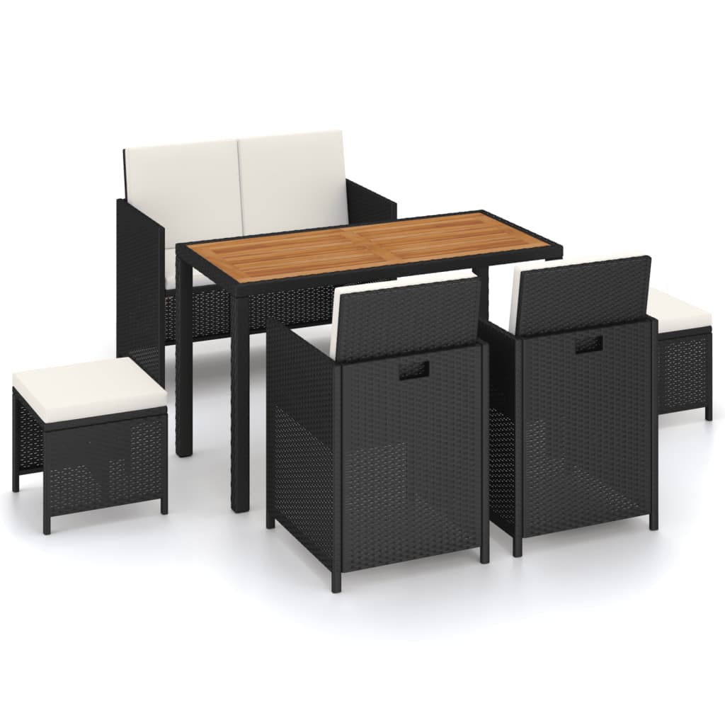 vidaXL 6 Piece Patio Dining Set Poly Rattan and Acacia Wood Black