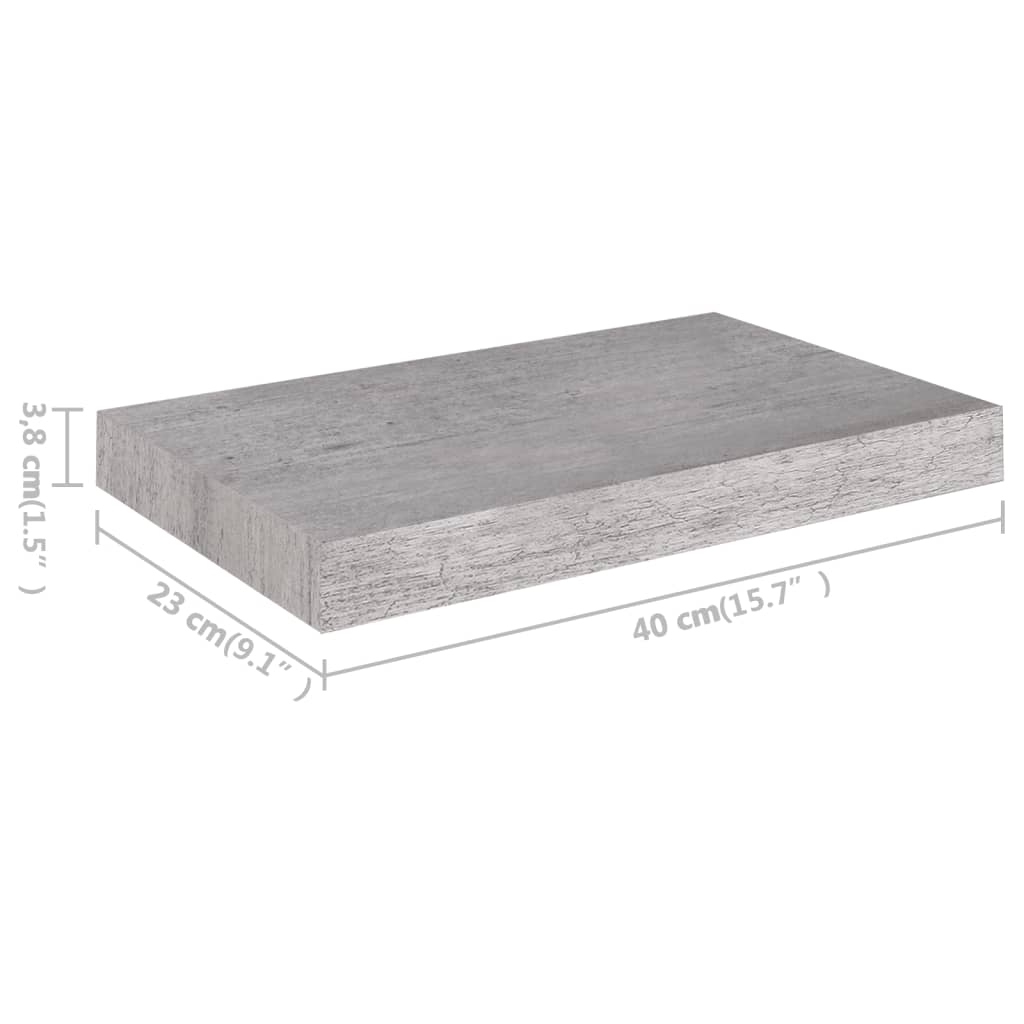 vidaXL Floating Wall Shelves 2 pcs Concrete Gray 15.7"x9.1"x1.5" MDF
