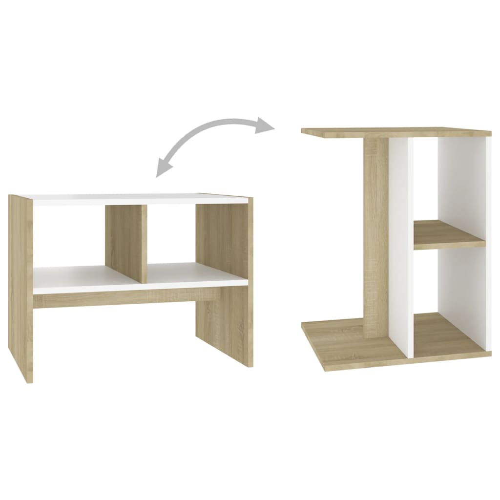 vidaXL Side Table White and Sonoma Oak 23.6"x15.7"x17.7" Engineered Wood