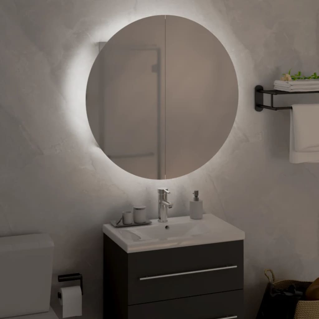 vidaXL Bathroom Cabinet with Round Mirror&LED White 18.5"x18.5"x6.9"