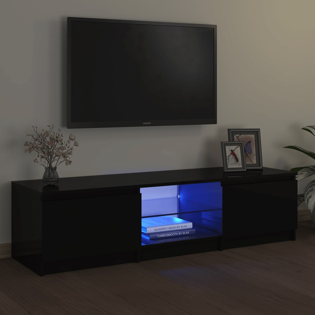 vidaXL TV Stand with LED Lights Black 55.1"x15.7"x14"