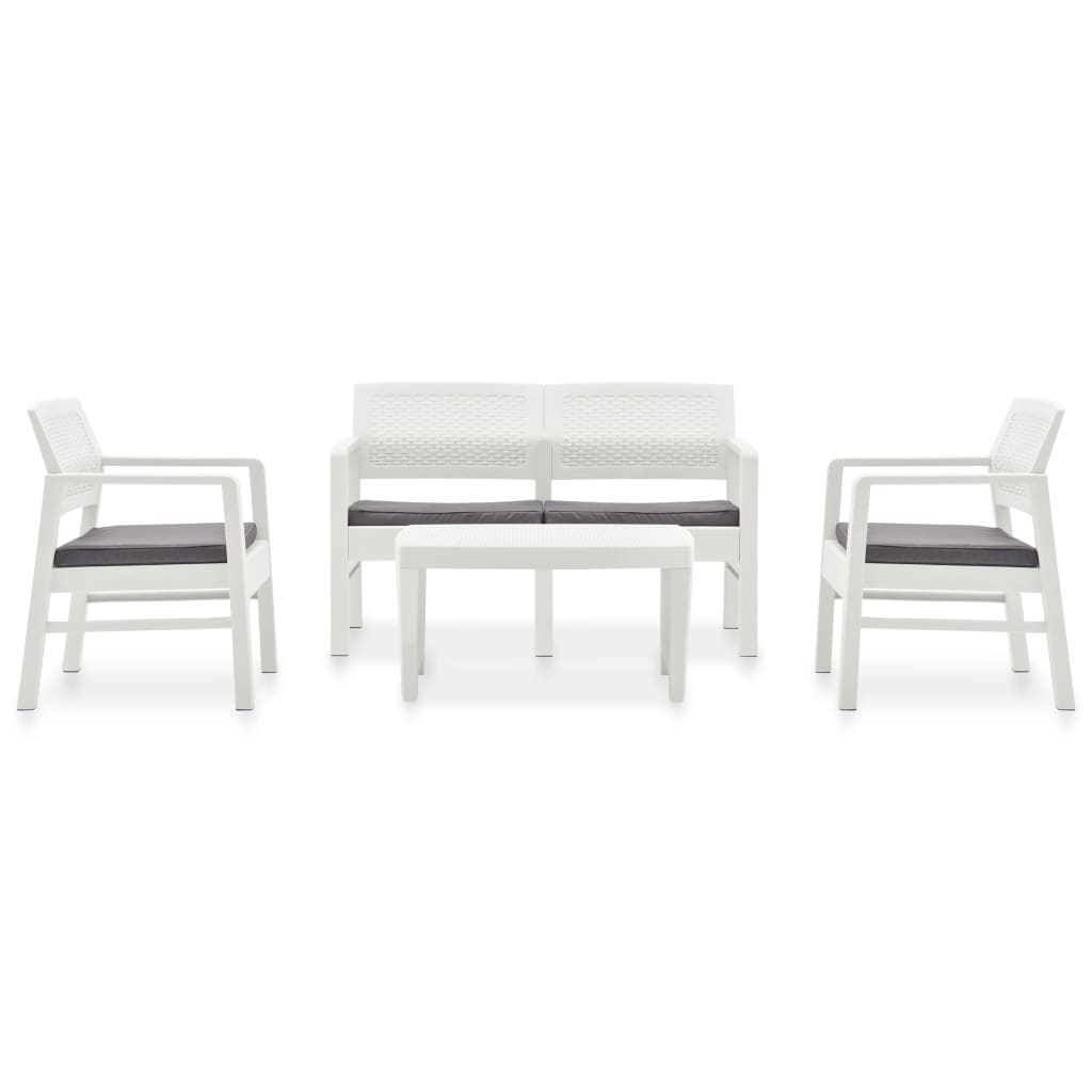 vidaXL 4 Piece Patio Lounge Set with Cushions Plastic White