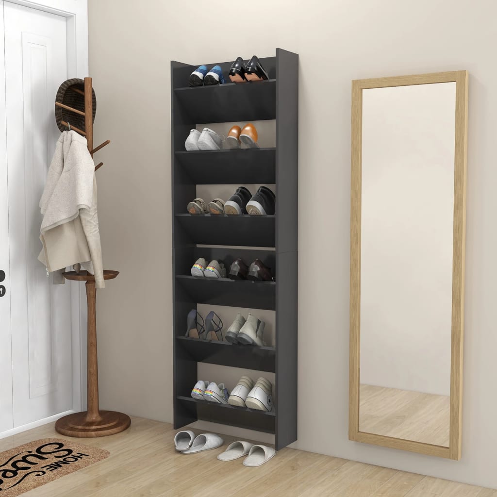 vidaXL Wall Shoe Cabinets 2 pcs Gray 23.6"x7.1"x35.4" Engineered Wood