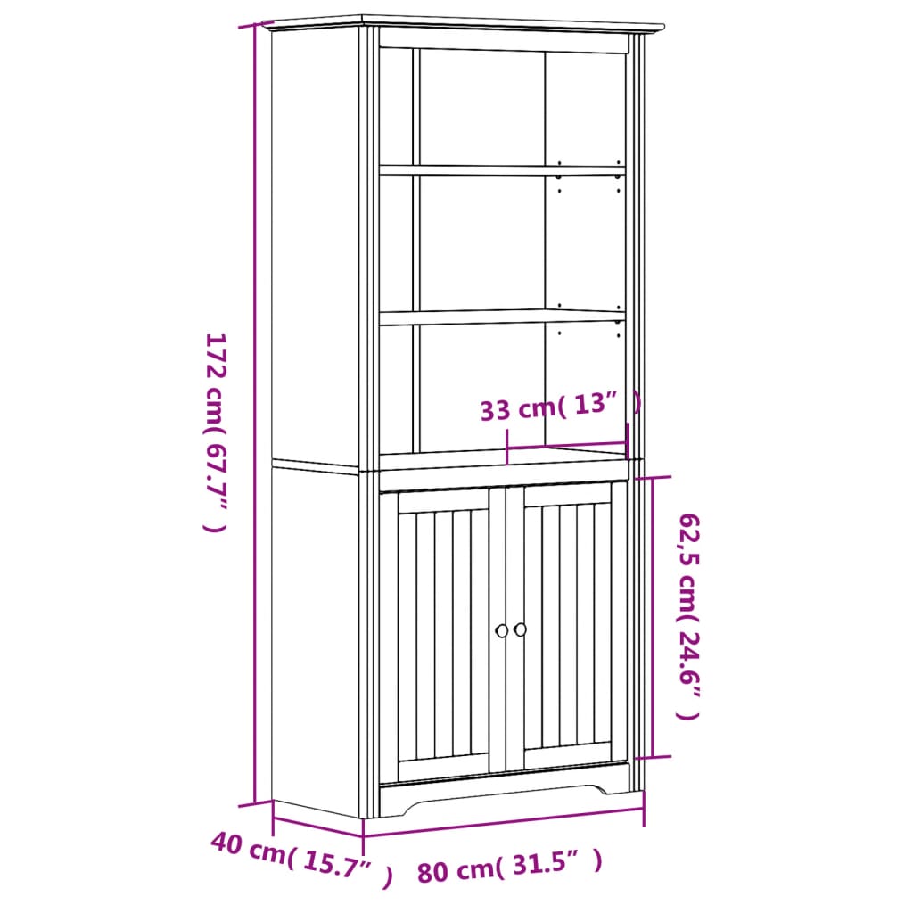 vidaXL Bookcase BODO Gray 31.5"x15.7"x67.7" Solid Wood Pine