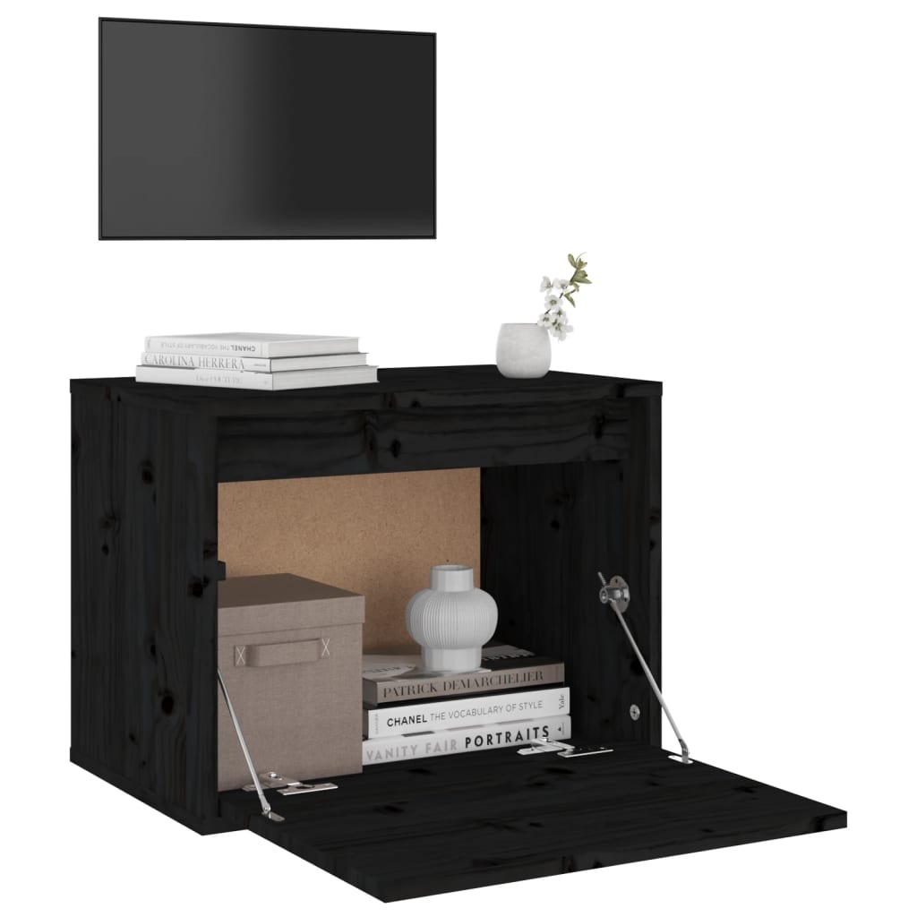vidaXL Wall Cabinet Black 17.7"x11.8"x13.8" Solid Wood Pine