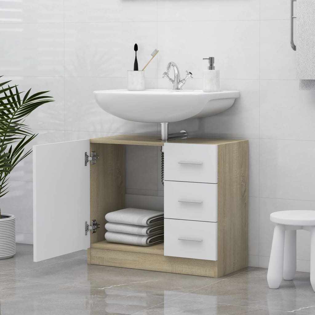 vidaXL Sink Cabinet White and Sonoma Oak 24.8"x11.8"x21.3" Engineered Wood