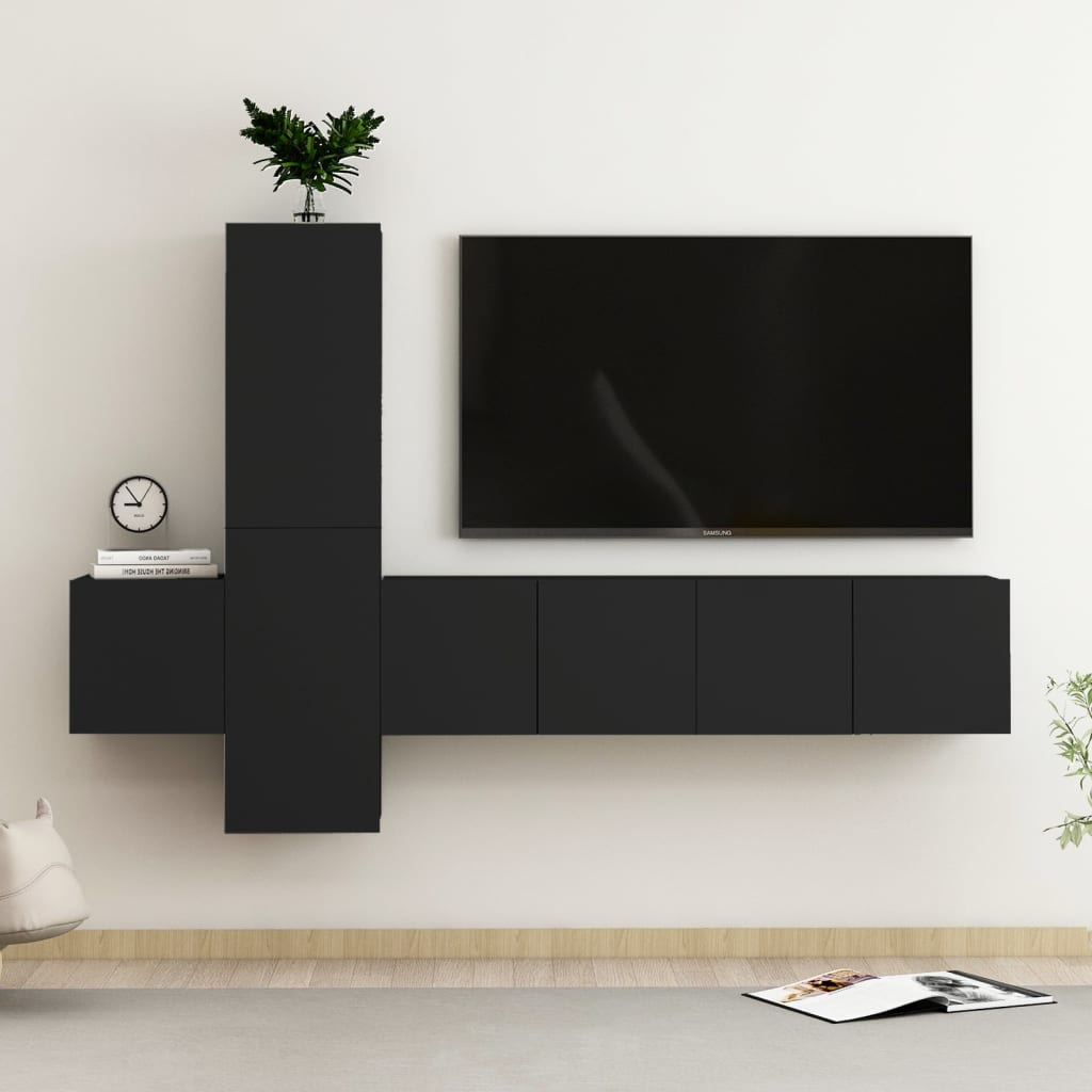 vidaXL 5 Piece TV Stand Set Black Engineered Wood