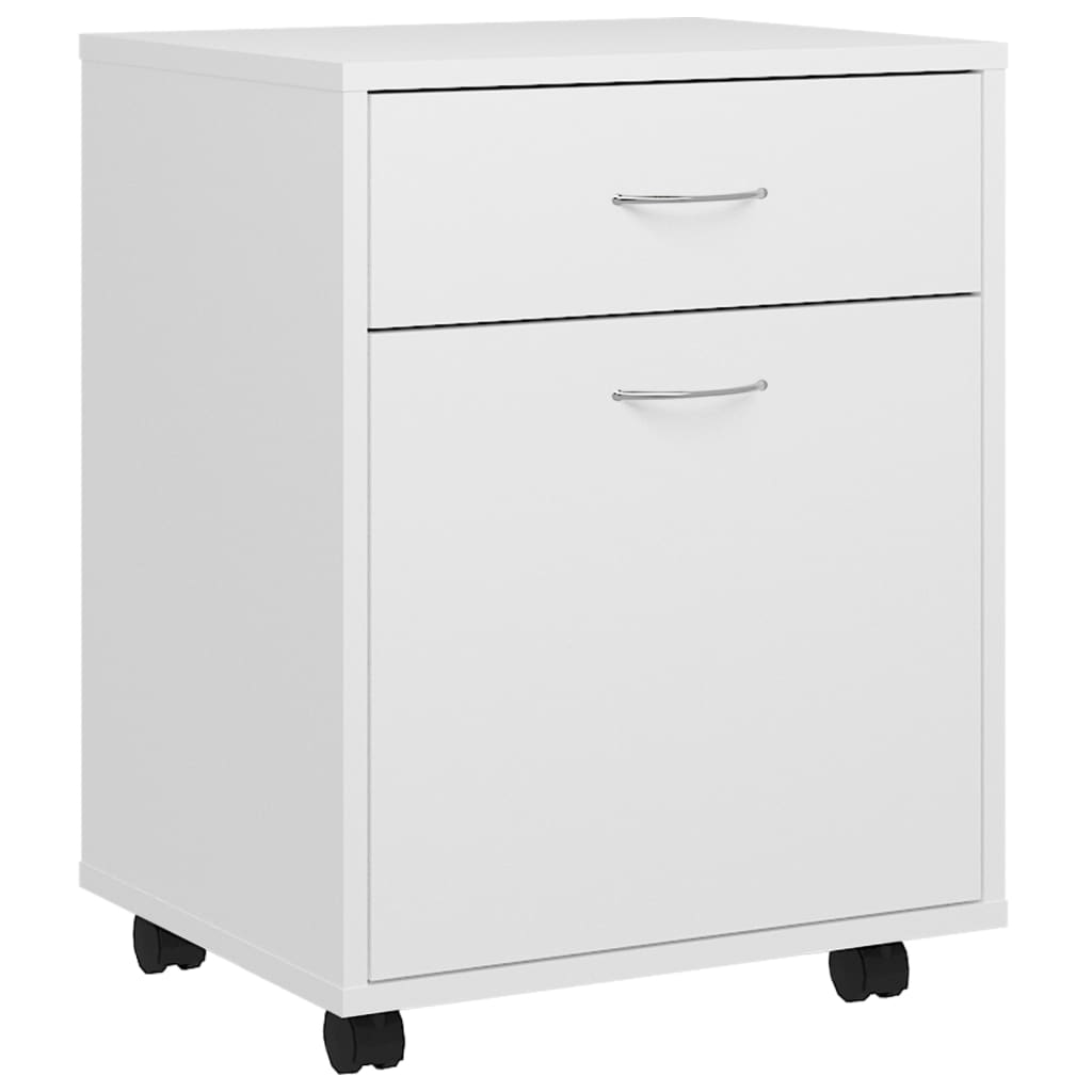 vidaXL Rolling Cabinet White 17.7"x15"x21.3" Engineered Wood