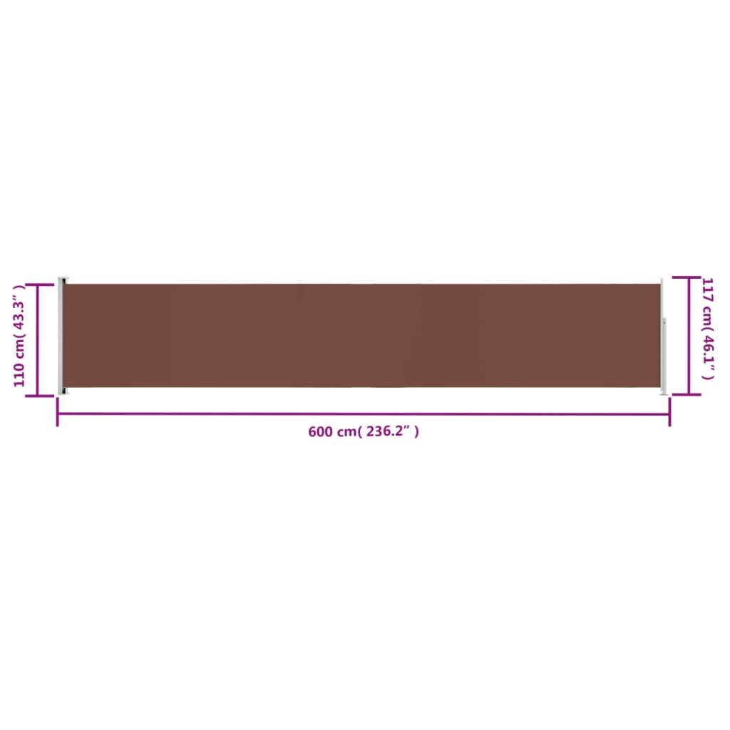 vidaXL Patio Retractable Side Awning 46.1"x236.2" Brown