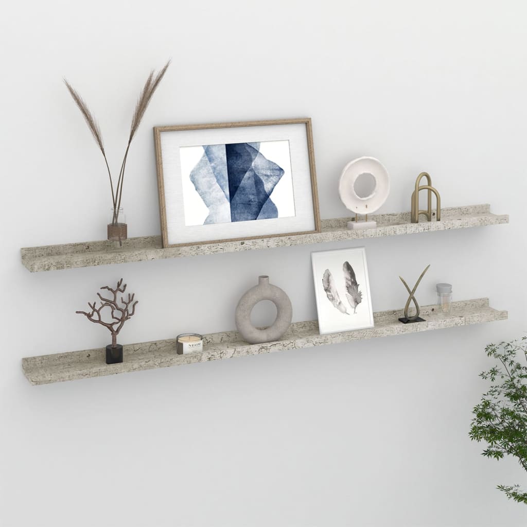 vidaXL Wall Shelves 2 pcs Concrete Gray 45.3"x3.5"x1.2"