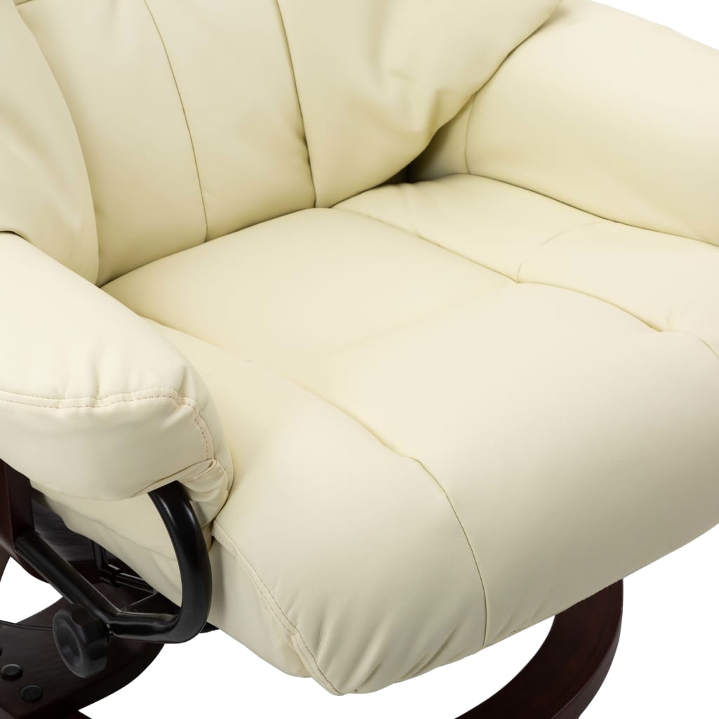 vidaXL Massage Recliner with Ottoman Cream Faux Leather and Bentwood