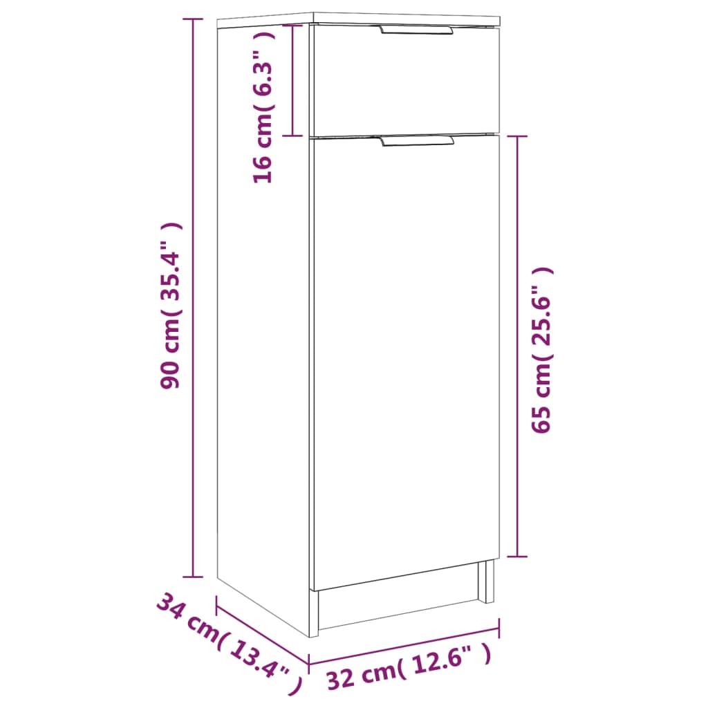 vidaXL Bathroom Cabinet High Gloss White 12.6"x13.4"x35.4" Engineered Wood