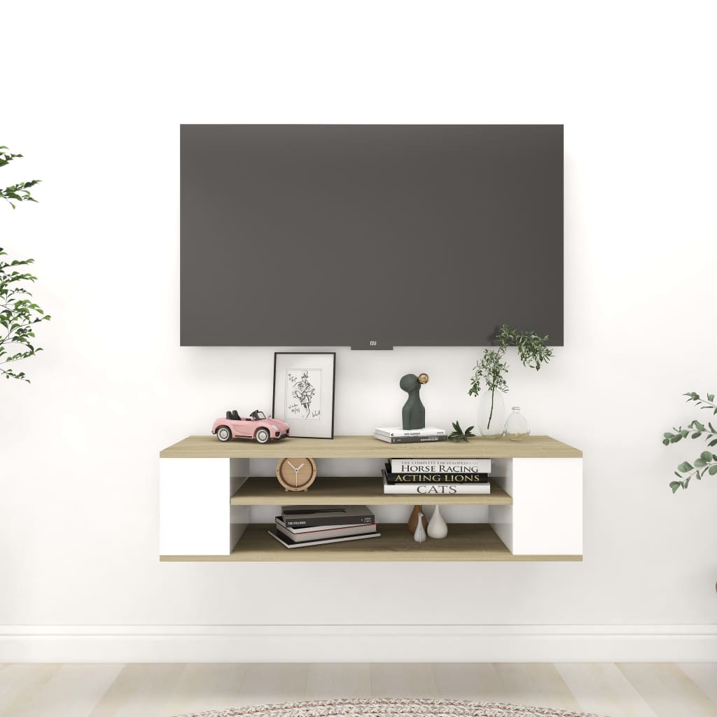 vidaXL Hanging TV Stand White and Sonoma Oak 39.4"x11.8"x10.4" Engineered Wood