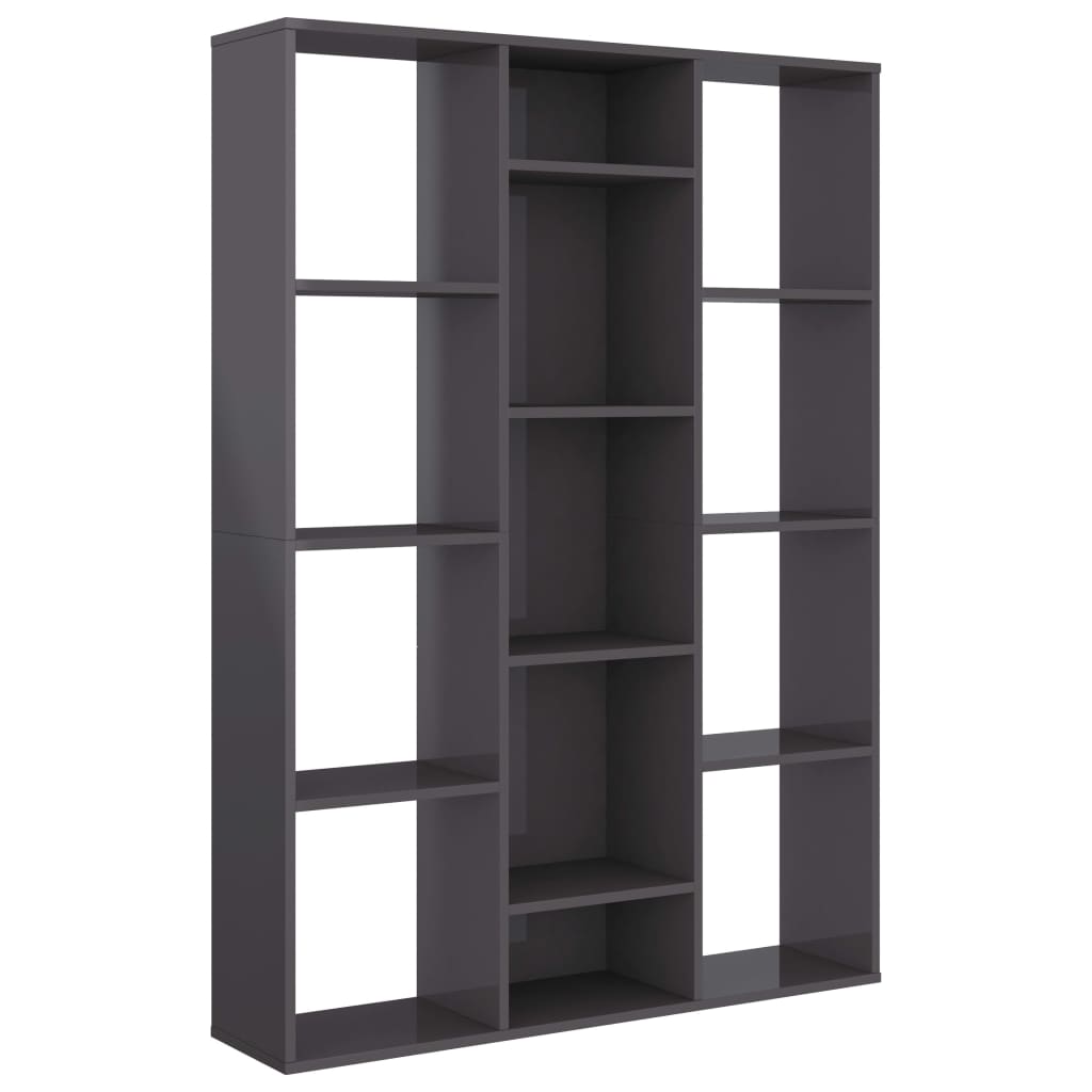 vidaXL Room Divider/Book Cabinet High Gloss Gray 39.4"x9.4"x55.1" Chipboard