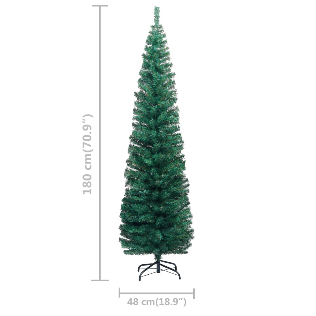 vidaXL Slim Artificial Christmas Tree with LEDs&Ball Set Green 70.9"
