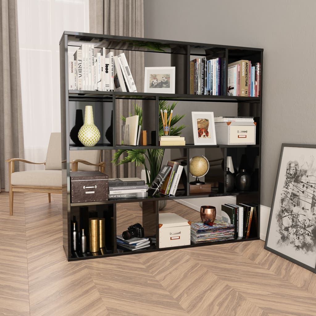 vidaXL Room Divider/Book Cabinet High Gloss Gray 43.3" x 9.4" x 43.3" Engineered Wood