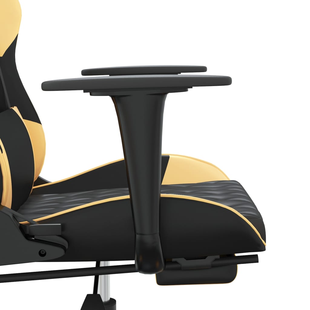 vidaXL Massage Gaming Chair with Footrest Black&Gold Faux Leather