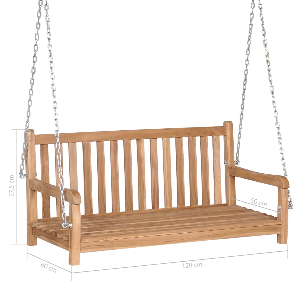 vidaXL Swing Bench with Cream White Cushion 47.2" Solid Teak Wood